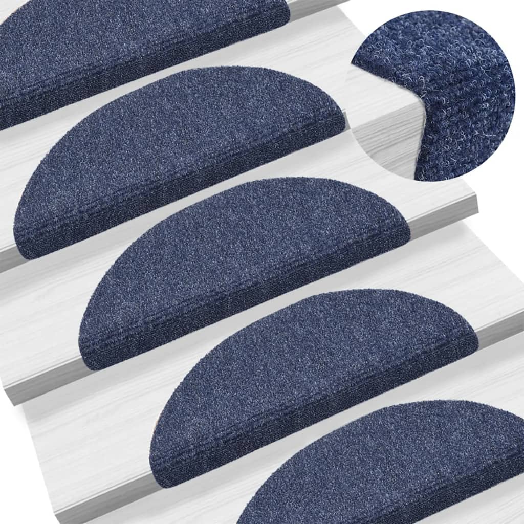 vidaXL kāpņu paklāji, 15 gab., pašlīmējoši, 56x17x3 cm, zili