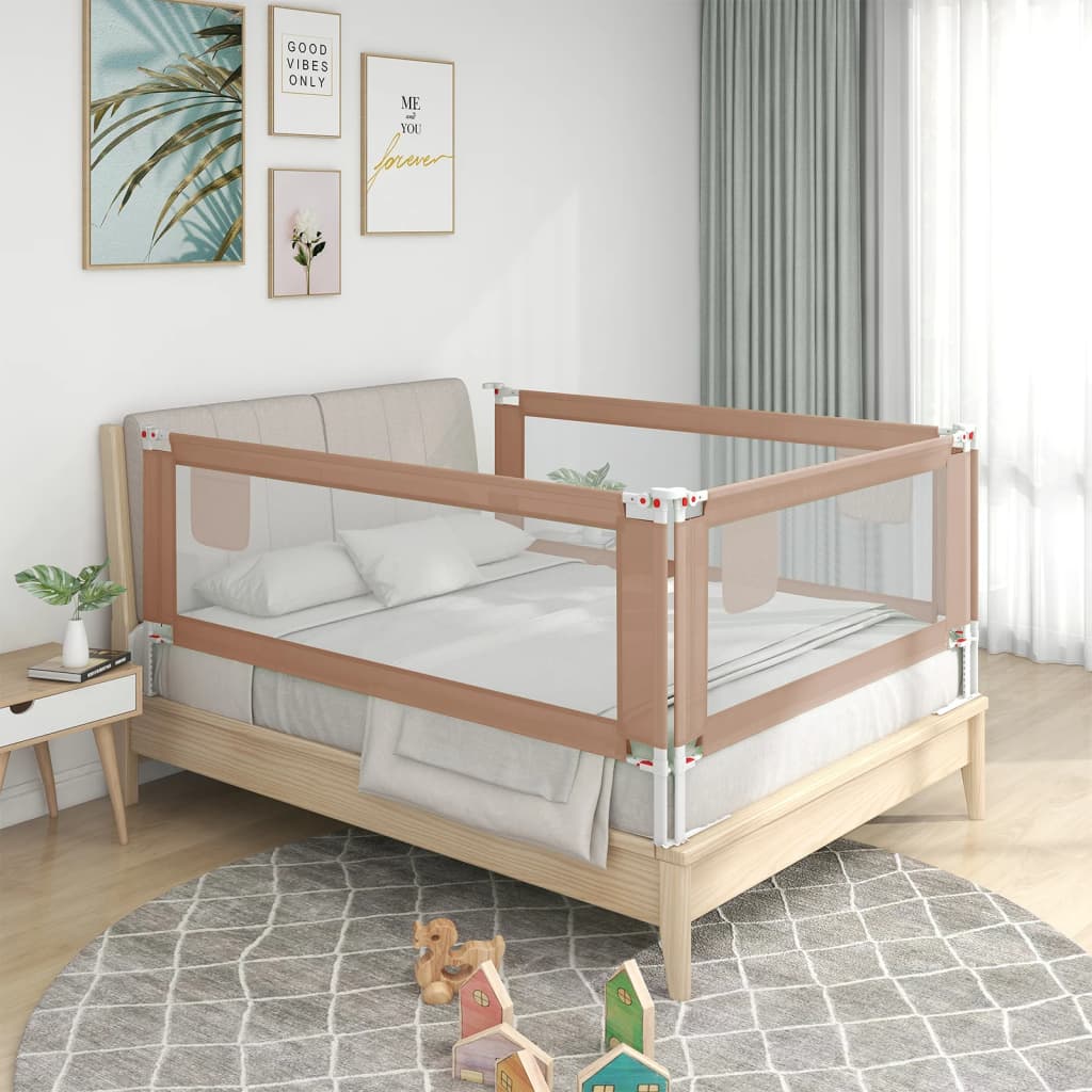 vidaXL bērnu gultas aizsargbarjera, pelēkbrūna, 140x25 cm, audums