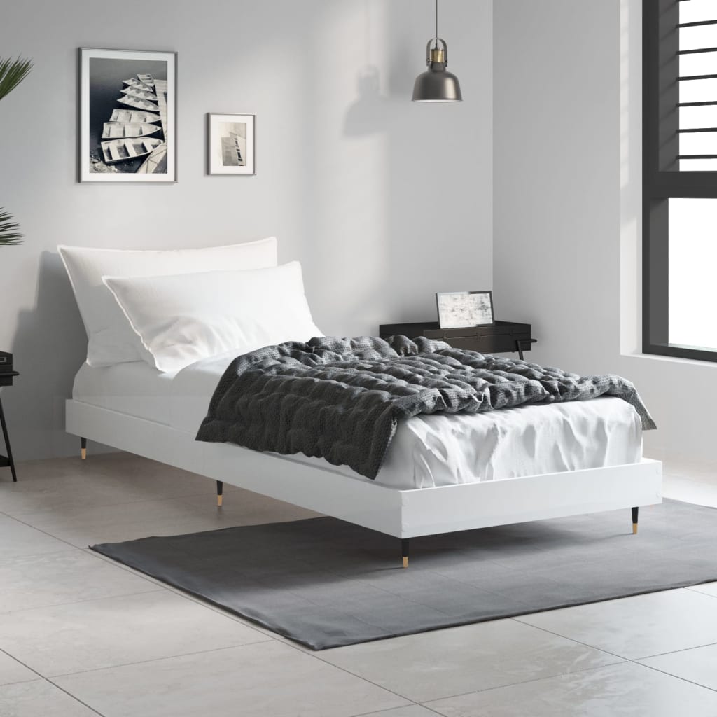 vidaXL gultas rāmis, balts, 75x190 cm, inženierijas koks