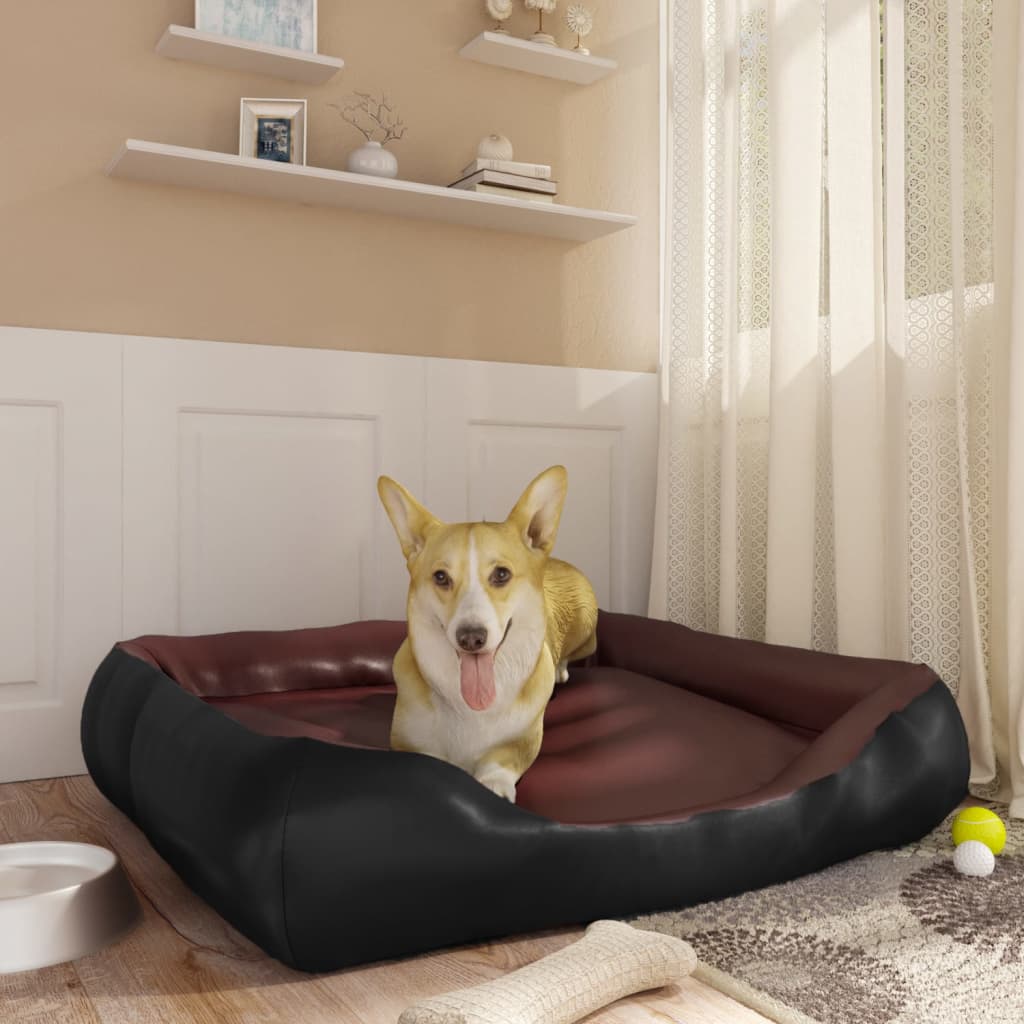 vidaXL suņu gulta, melna ar brūnu, 80x68x23 cm, mākslīgā āda