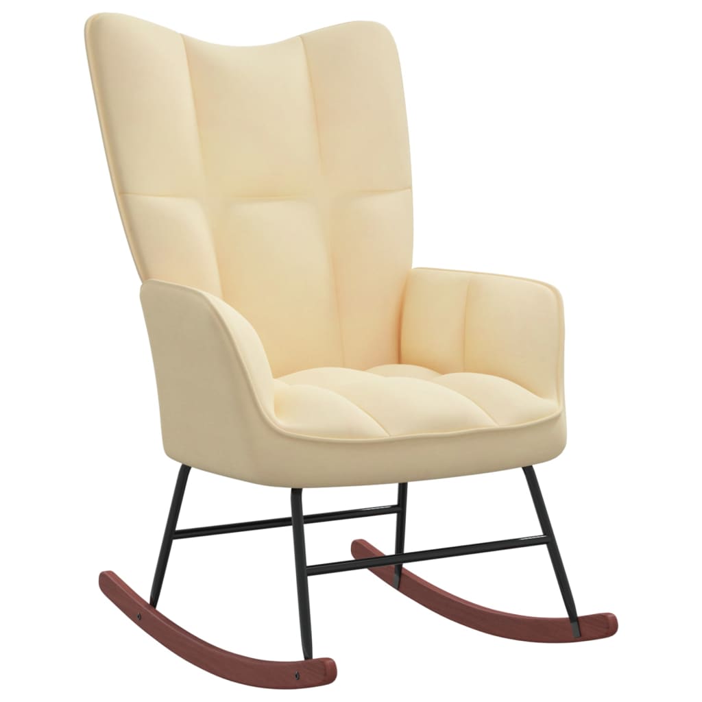 vidaXL šūpuļkrēsls ar kāju balstu, krēmbalts samts