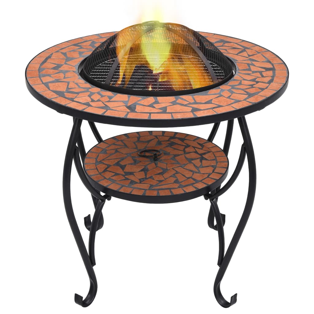vidaXL ugunskura vietas galds, mozaīka, 68 cm, sarkanbrūns, keramika