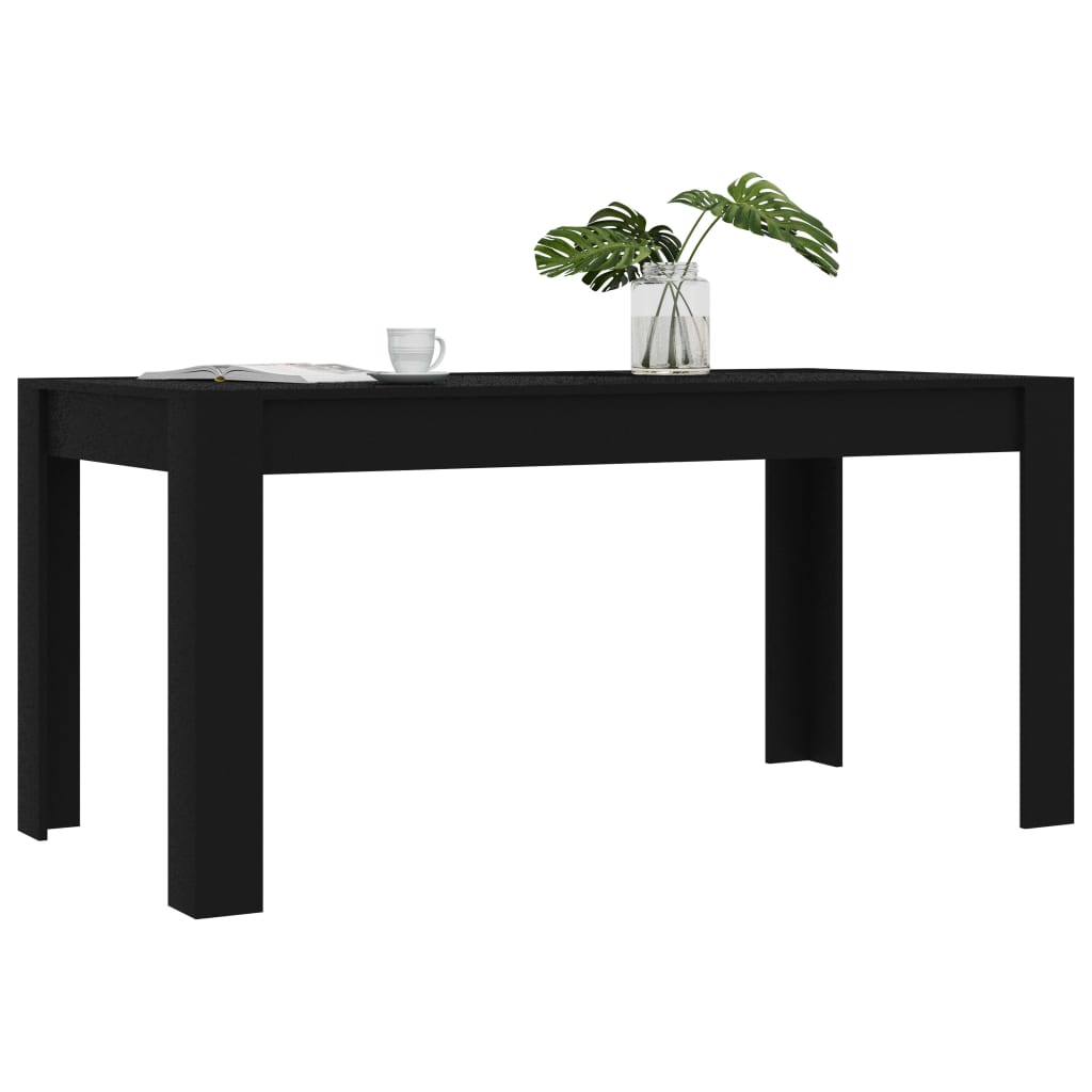 vidaXL virtuves galds, 160x80x76 cm, melns, skaidu plāksne