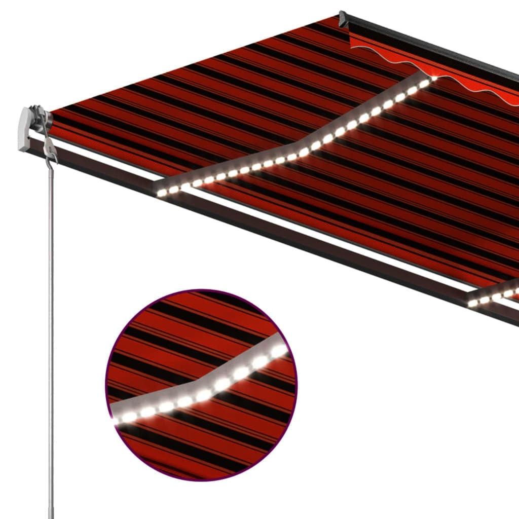 vidaXL markīze ar LED un vēja sensoru, 3,5x2,5 m, oranži brūna