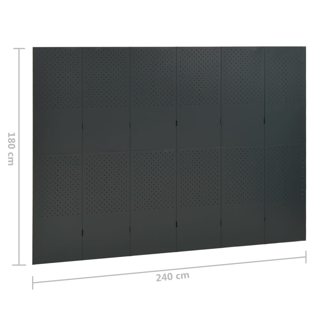 vidaXL 6-paneļu istabas aizslietnis, pelēks, 240x180 cm, tērauds