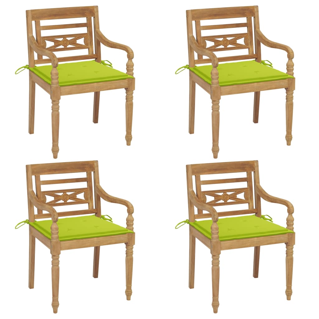 vidaXL dārza krēsli ar matračiem, 4 gab., masīvs tīkkoks