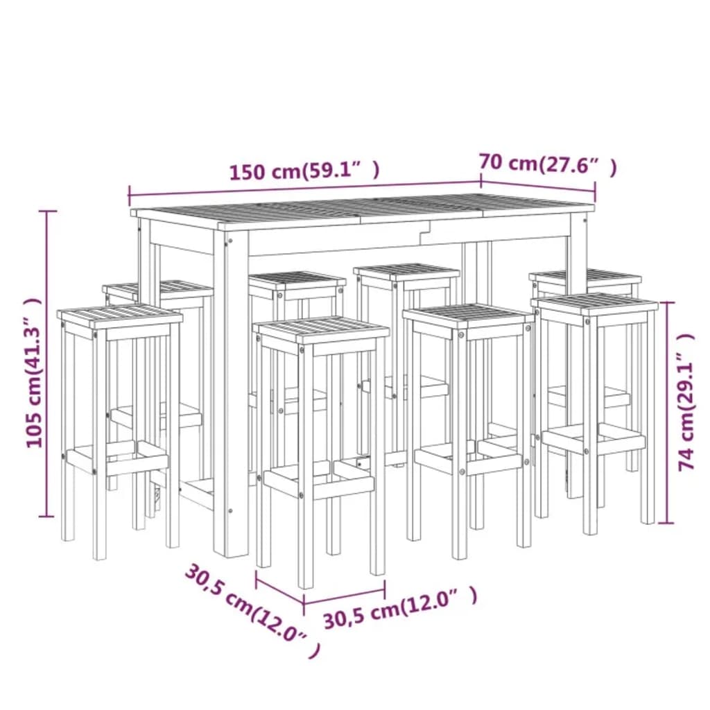 vidaXL 9-daļīgs dārza bāra mēbeļu komplekts, akācijas masīvkoks