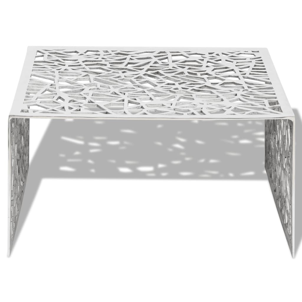 vidaXL kafijas galdiņš, ģeometrisks dizains, alumīnijs, sudraba krāsa