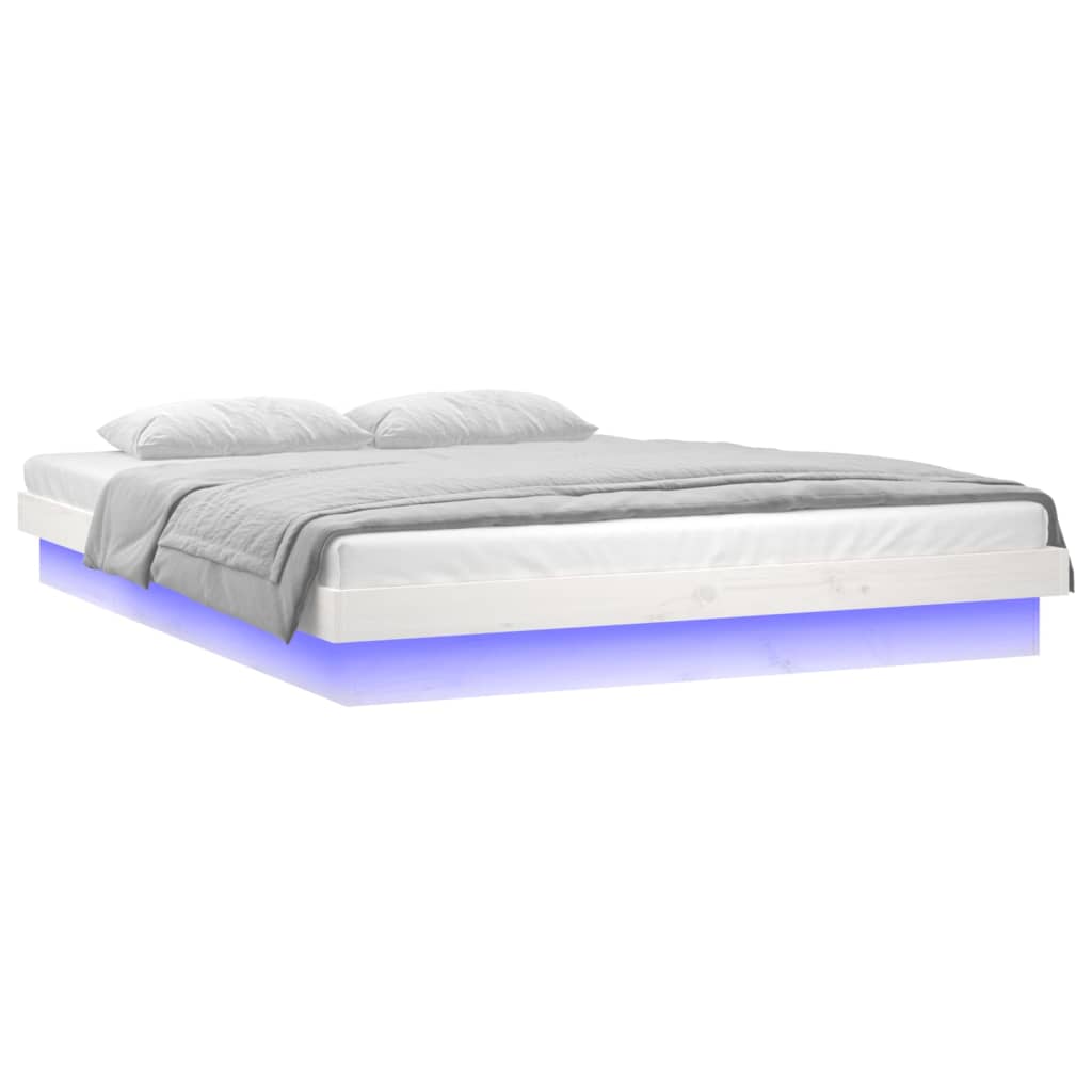 vidaXL gultas rāmis, LED, balts, 180x200 cm, Super King, masīvkoks