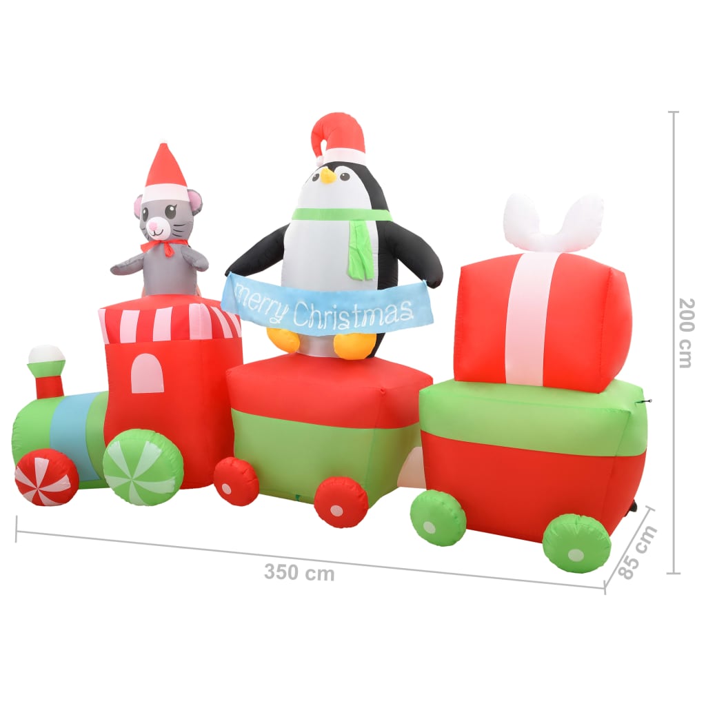 vidaXL piepūšams vilciens ar pingvīnu un peli, LED, IP44, 350 cm