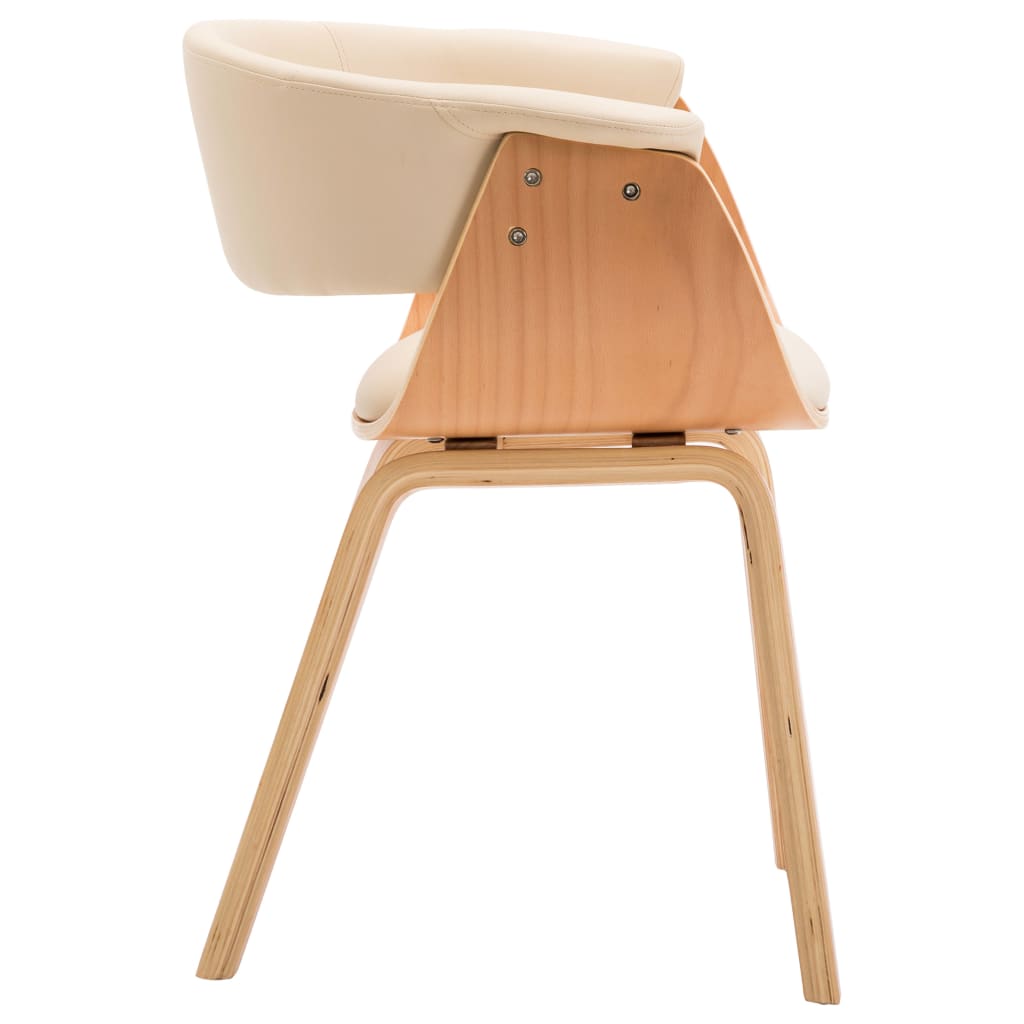 vidaXL virtuves krēsls, izliekts koks un mākslīgā āda, krēmkrāsas