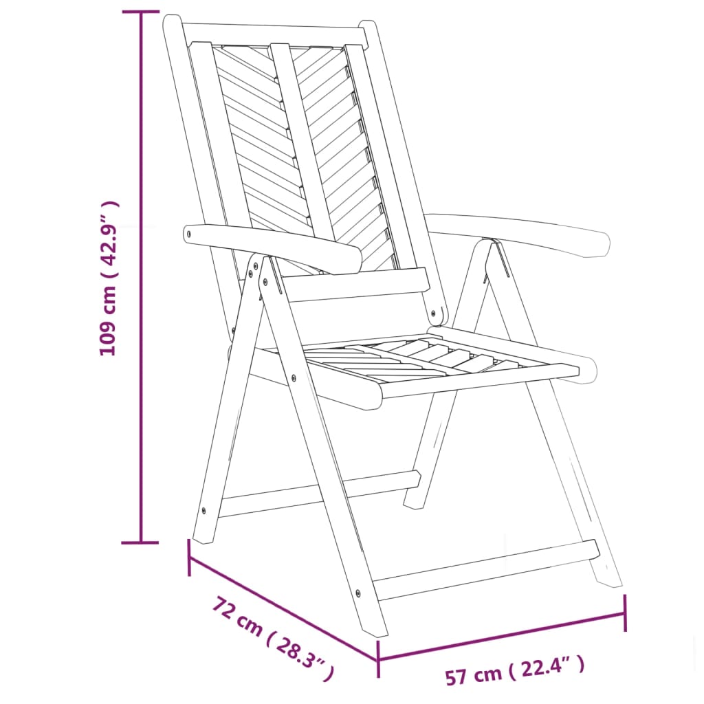 vidaXL atgāžami dārza krēsli, 2 gab., akācijas masīvkoks