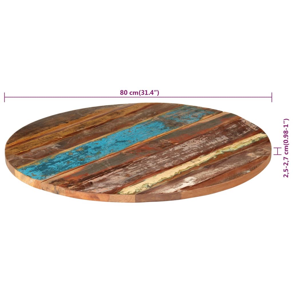 vidaXL apaļa galda virsma, 80 cm, 25-27 mm, pārstrādāts masīvkoks