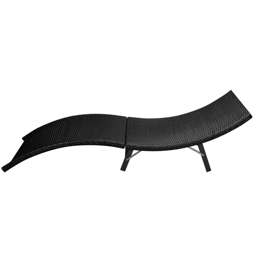 vidaXL saliekams sauļošanās zvilnis ar matraci, melna PE rotangpalma