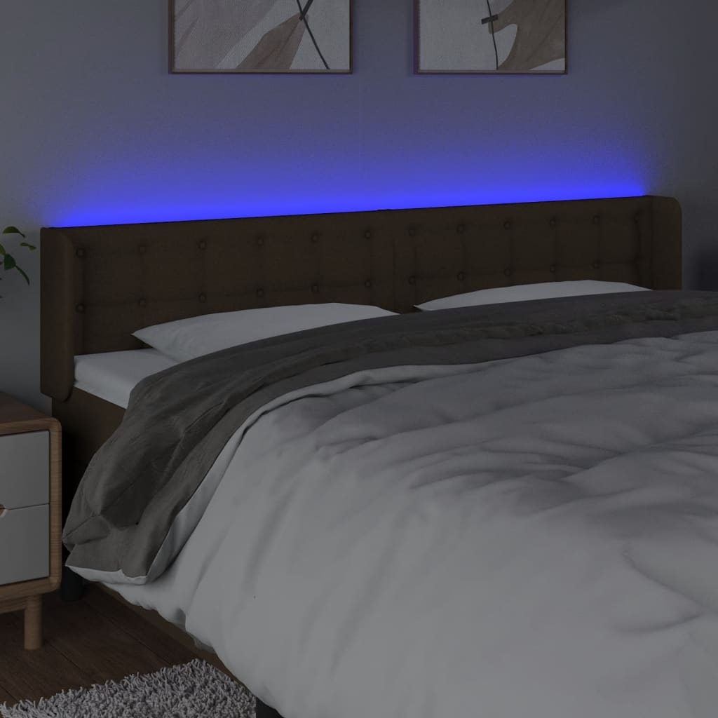 vidaXL gultas galvgalis ar LED, 183x16x78/88 cm, tumši brūns audums