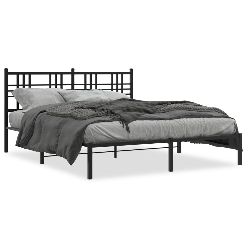 vidaXL gultas rāmis ar galvgali, melns metāls, 150x200 cm