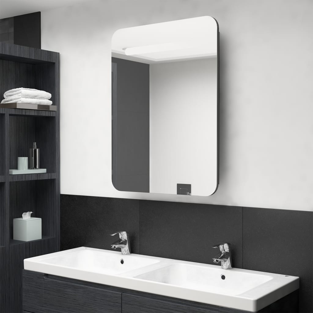 vidaXL vannasistabas skapītis ar spoguli un LED, 60x11x80 cm, pelēks