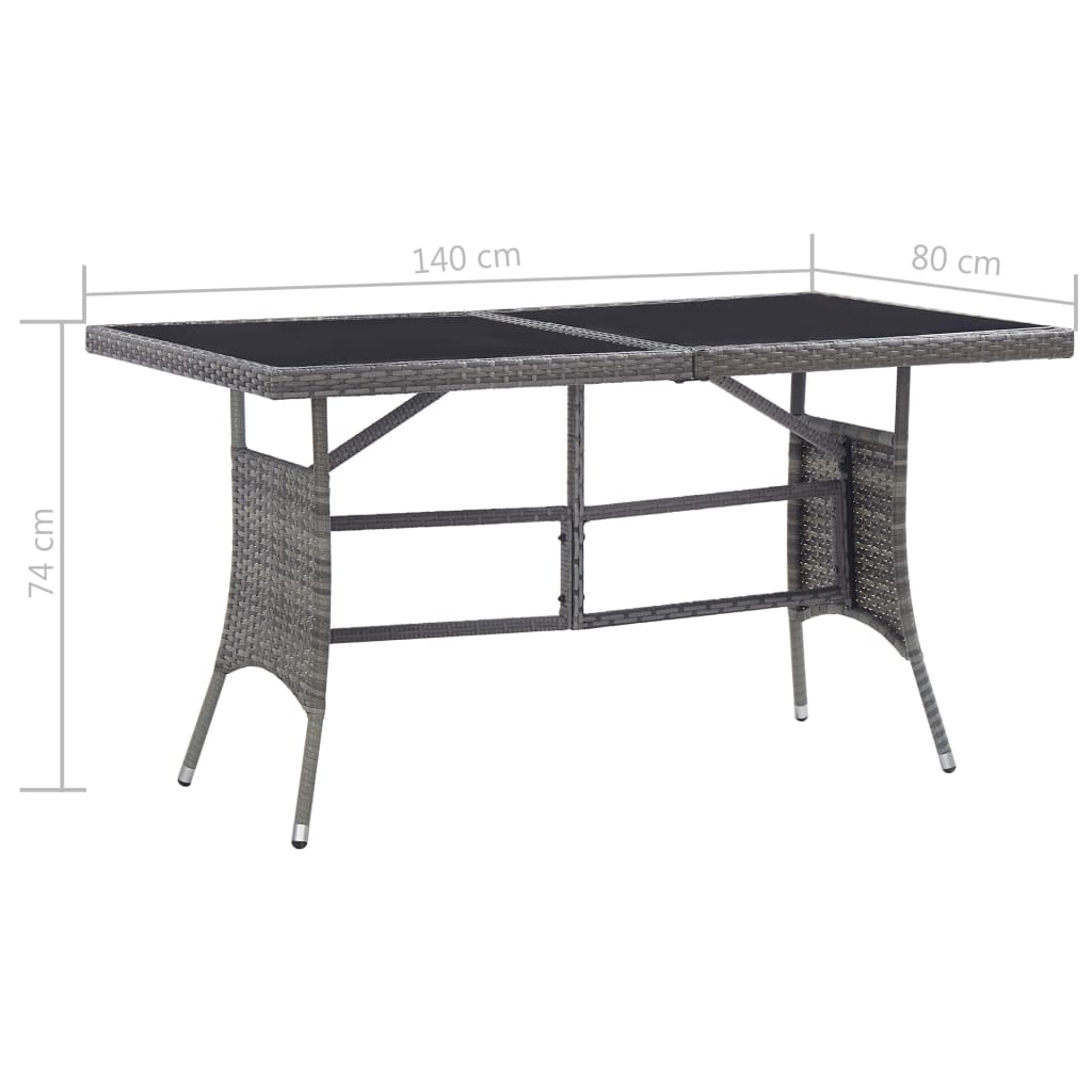 vidaXL dārza galds, 140x80x74 cm, pelēka PE rotangpalma