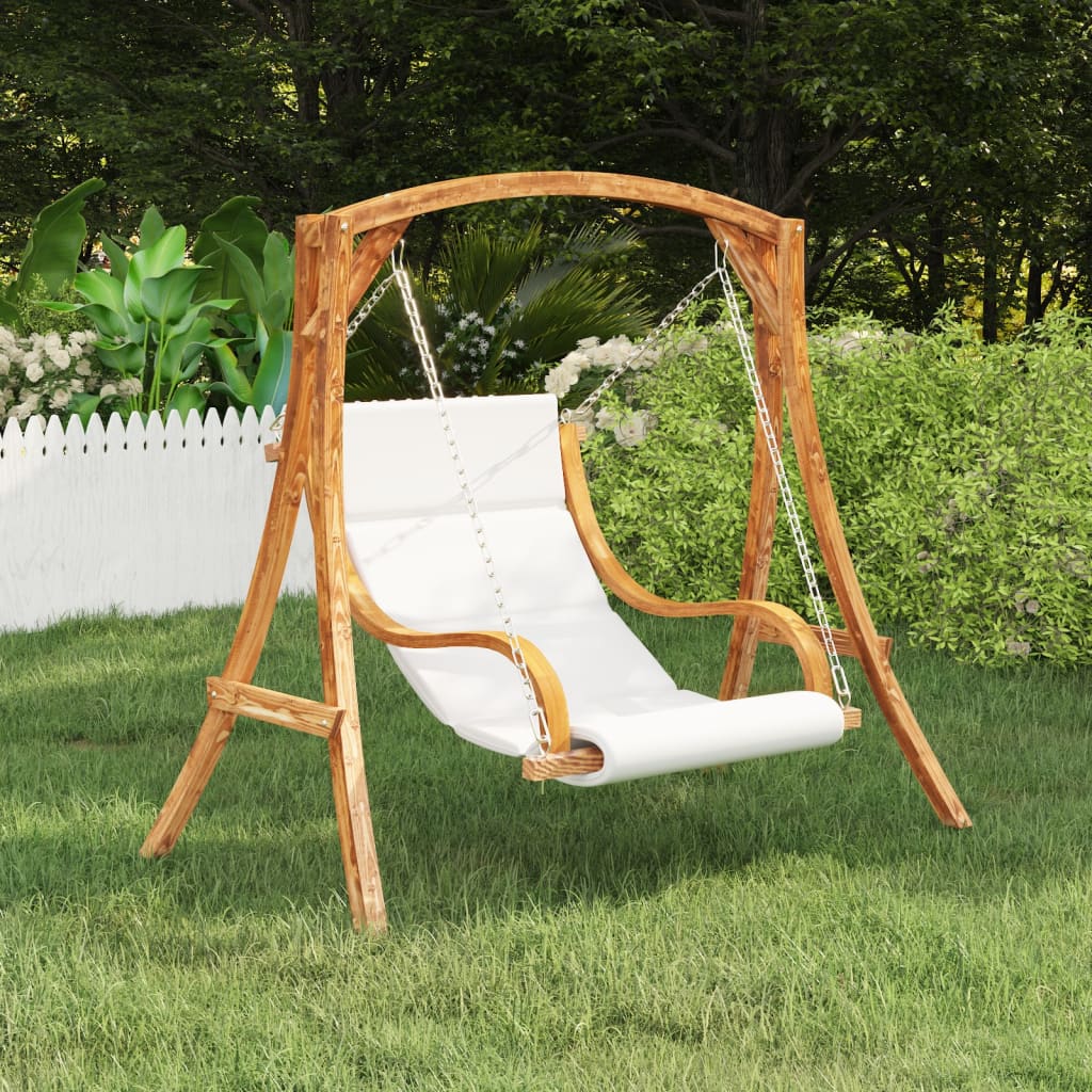 vidaXL šūpuļkrēsls ar krēmkrāsas matraci, liekts koks, tīkkoka apdare