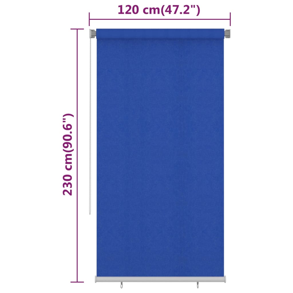 vidaXL āra ruļļu žalūzijas, 120x230 cm, zilas, HDPE
