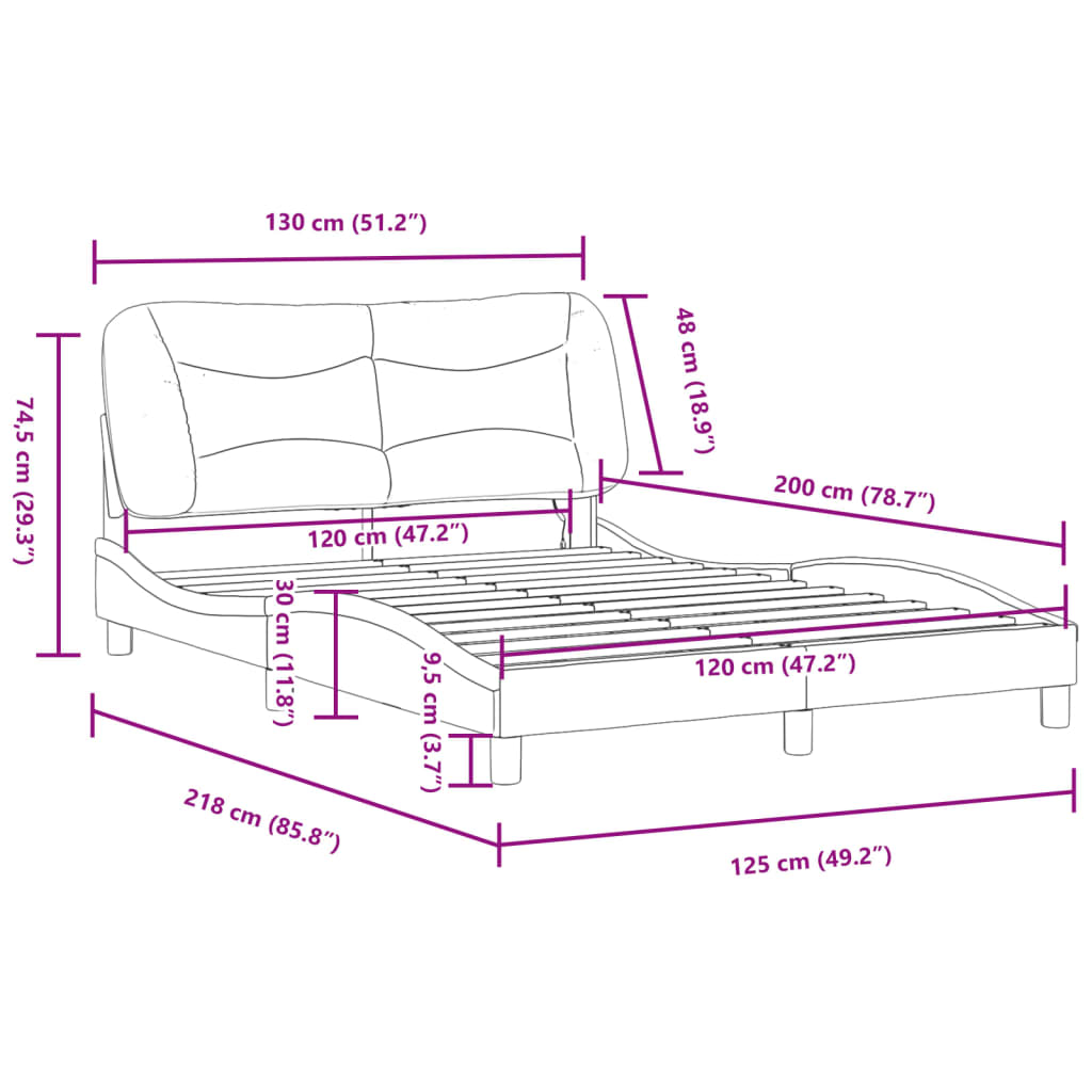 vidaXL gultas rāmis ar LED, kapučīno, 120x200 cm, mākslīgā āda
