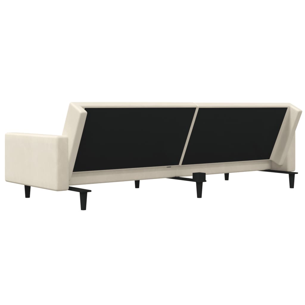 vidaXL 2-vietīga dīvāngulta ar diviem spilveniem, krēmkrāsas samts