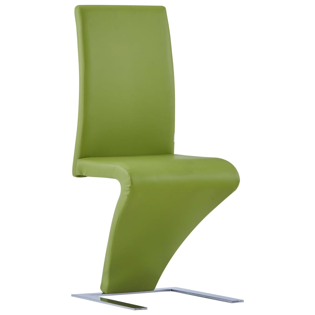vidaXL virtuves krēsli, 4 gab., zigzaga forma, zaļa mākslīgā āda