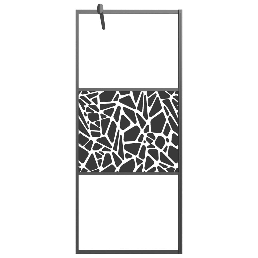 vidaXL dušas siena, 80x195 cm, ESG stikls, akmeņu dizains, melna