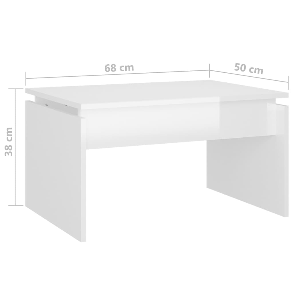 vidaXL kafijas galdiņš, spīdīgi balts, 68x50x38 cm, skaidu plāksne