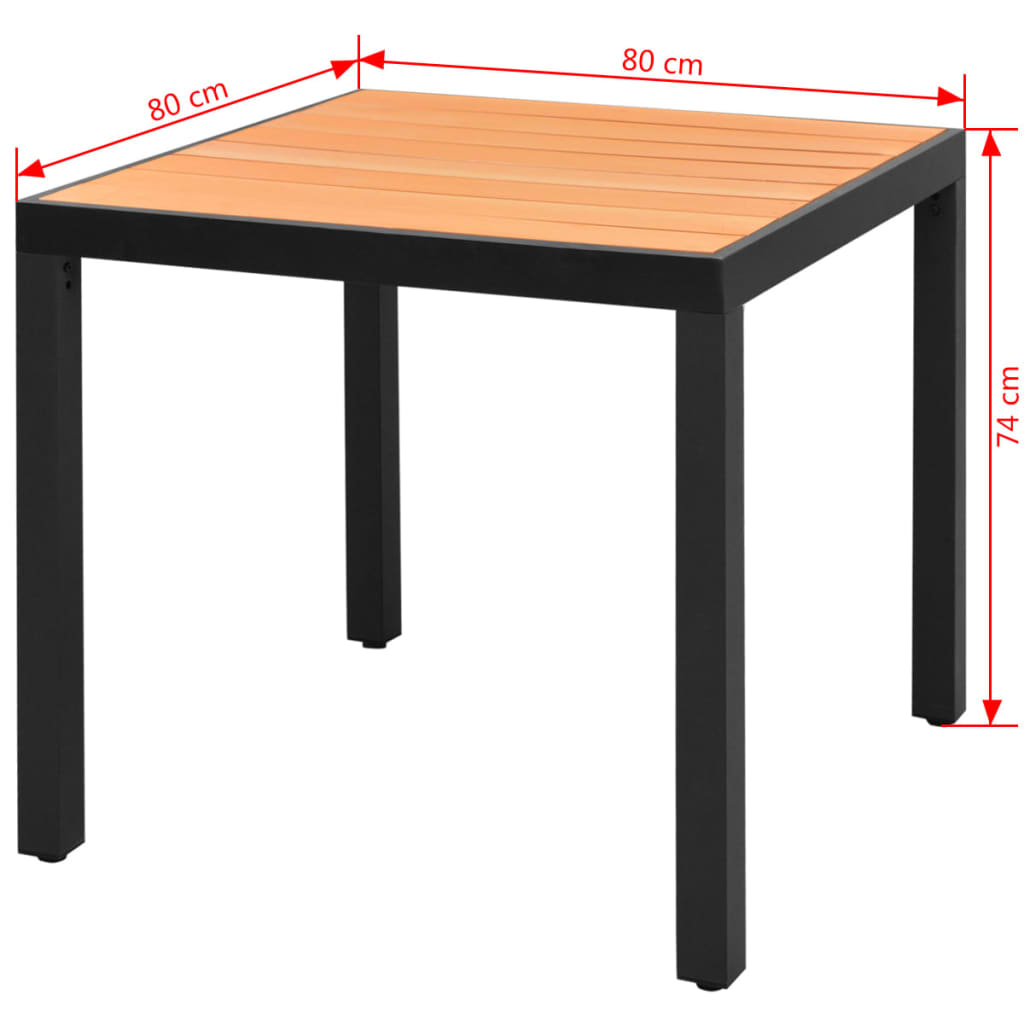 vidaXL dārza galds, brūns, 80x80x74 cm, alumīnijs un WPC