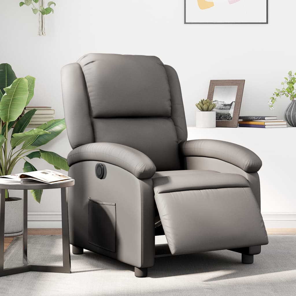 vidaXL elektrisks atpūtas krēsls, atgāžams, pelēka dabīgā āda