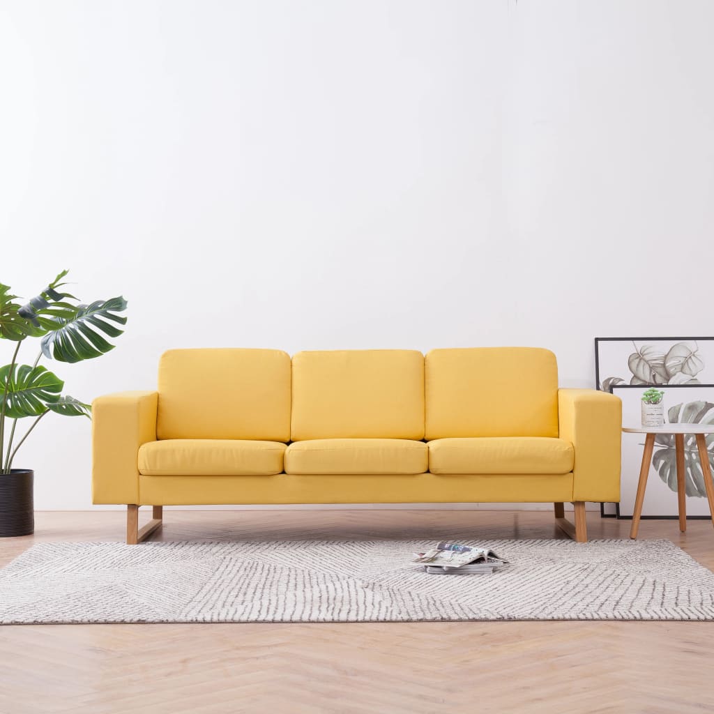 vidaXL trisvietīgs dīvāns, dzeltens audums
