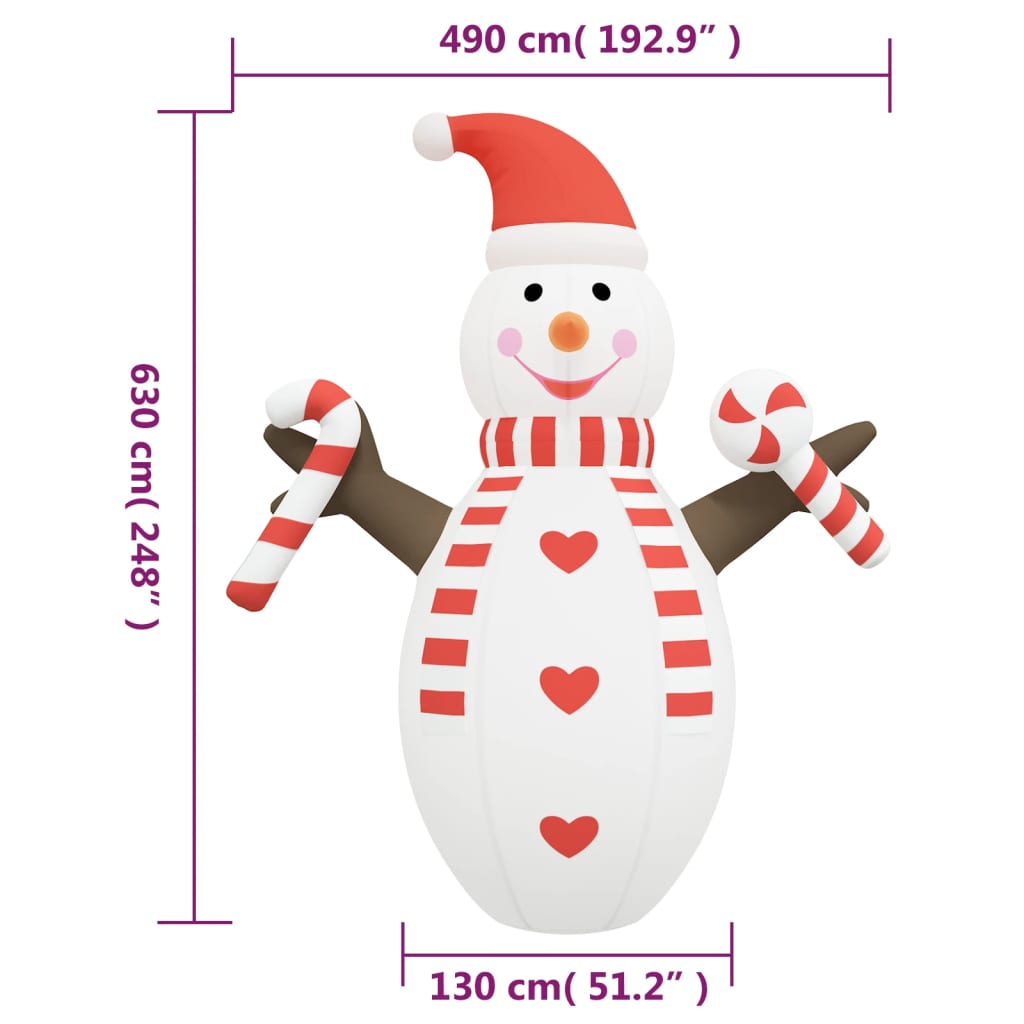 vidaXL piepūšams sniegavīrs, LED, 630 cm