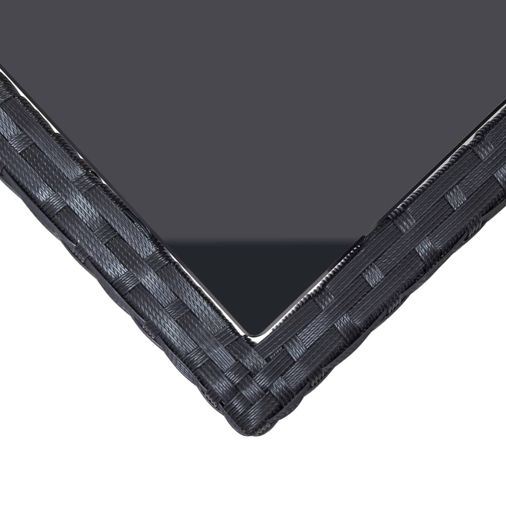 vidaXL dārza galds, melns, 240x90x74 cm, PE rotangpalma, stikls