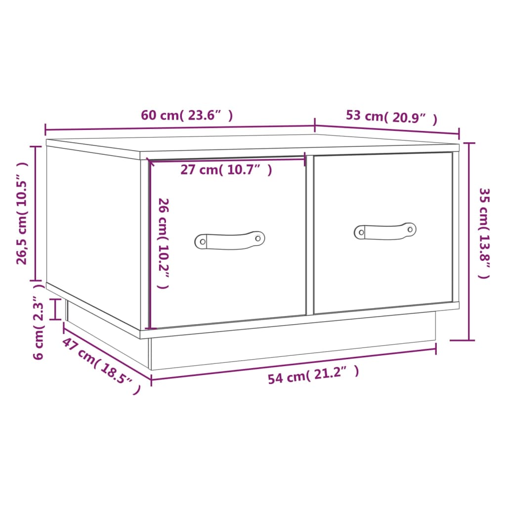 vidaXL kafijas galdiņš, melns, 60x53x35 cm, priedes masīvkoks