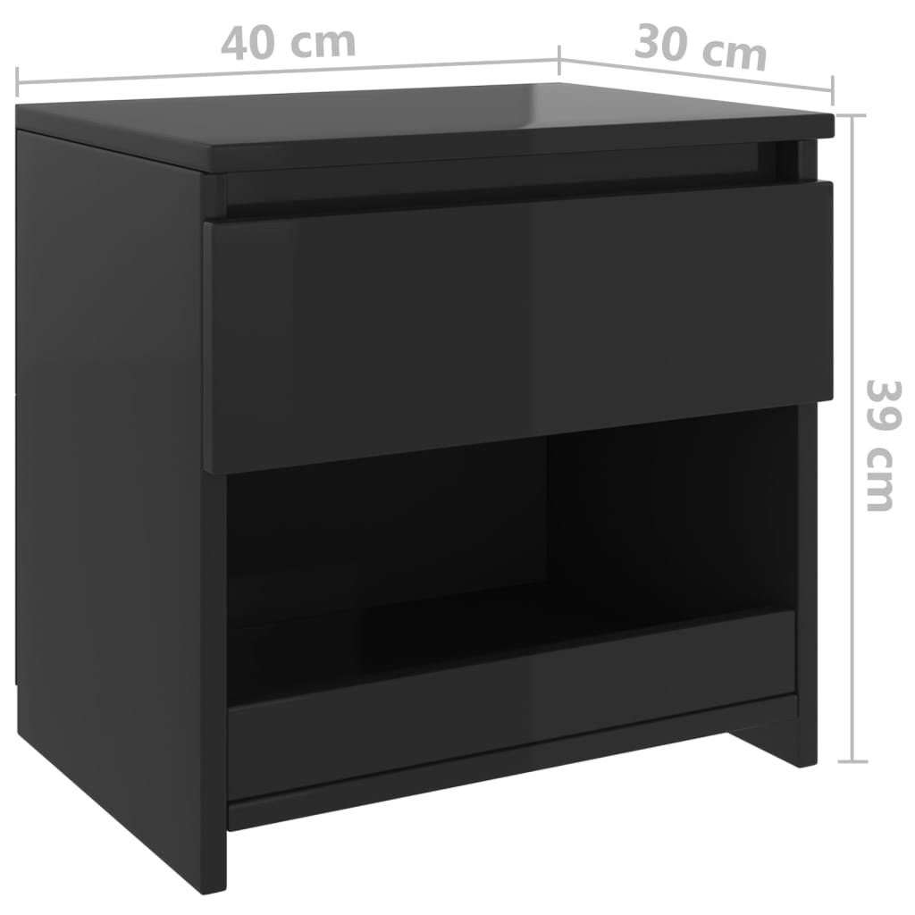 vidaXL naktsskapītis, spīdīgi melns, 40x30x39 cm, skaidu plāksne