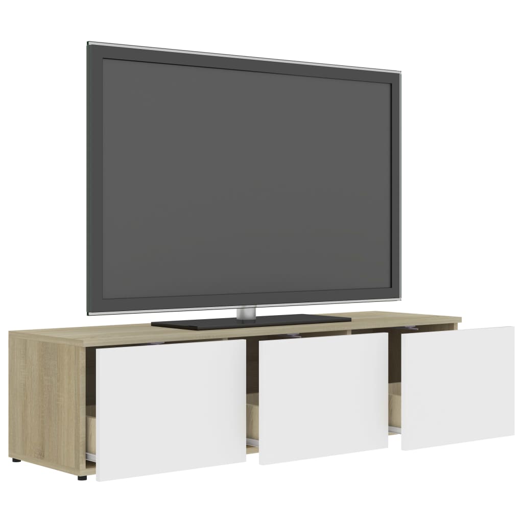 vidaXL TV skapītis, balta, ozolkoka krāsa, 120x34x30cm, skaidu plāksne