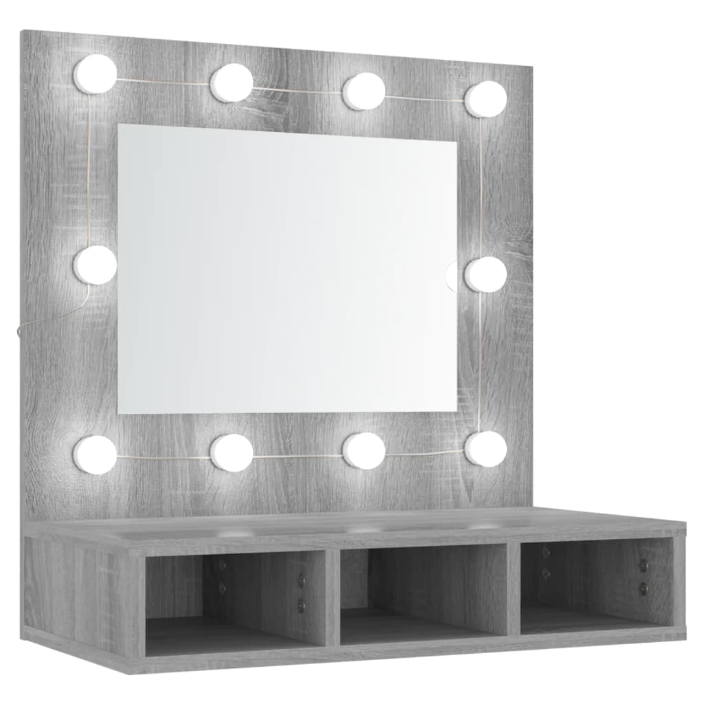 vidaXL spoguļskapītis ar LED, pelēka ozolkoka krāsa, 60x31,5x62 cm