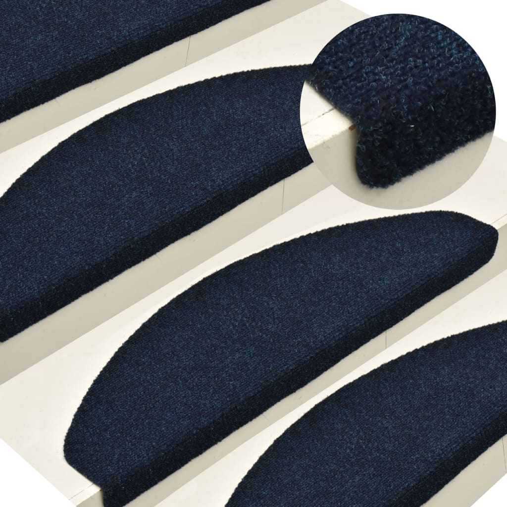vidaXL kāpņu paklāji, 15 gab., pašlīmējoši, 65x21x4 cm, zili