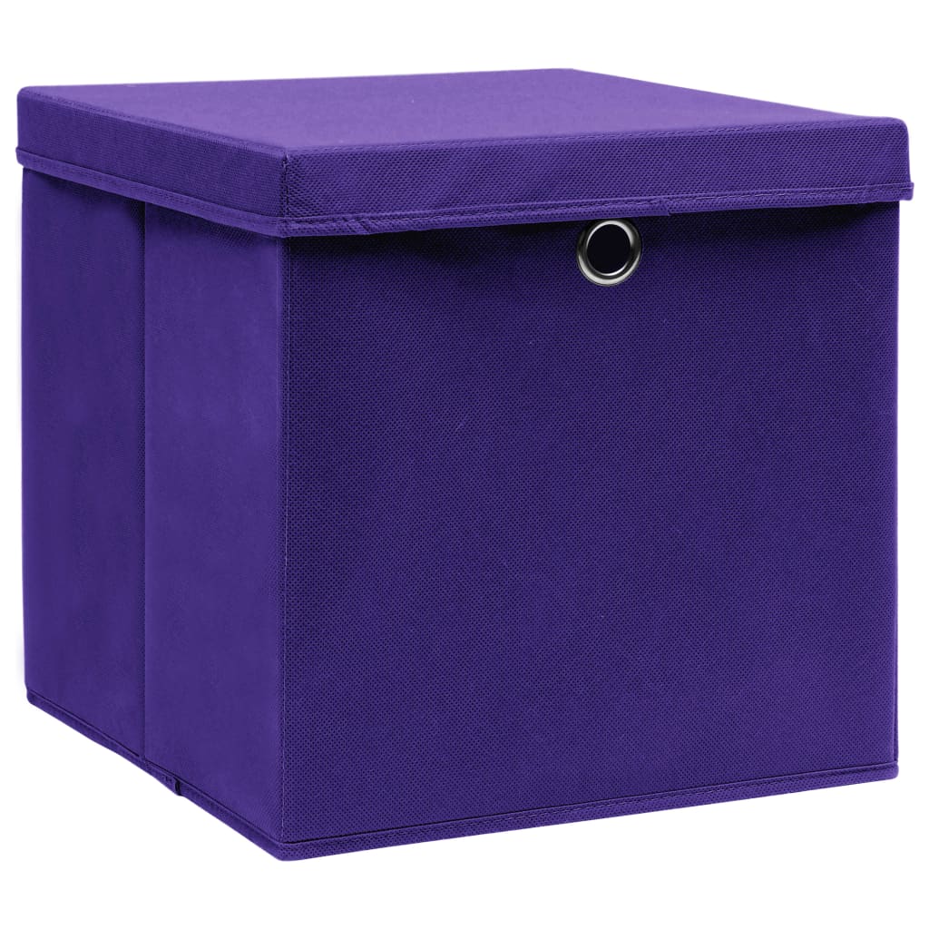 vidaXL uzglabāšanas kastes ar vāku, 4 gb., 32x32x32 cm, violets audums