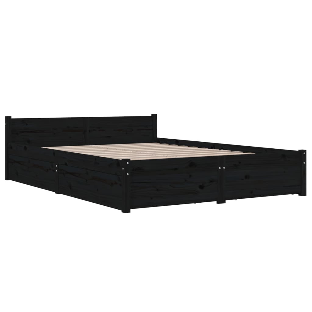 vidaXL gultas rāmis ar atvilktnēm, melns, 150x200 cm, divvietīgs