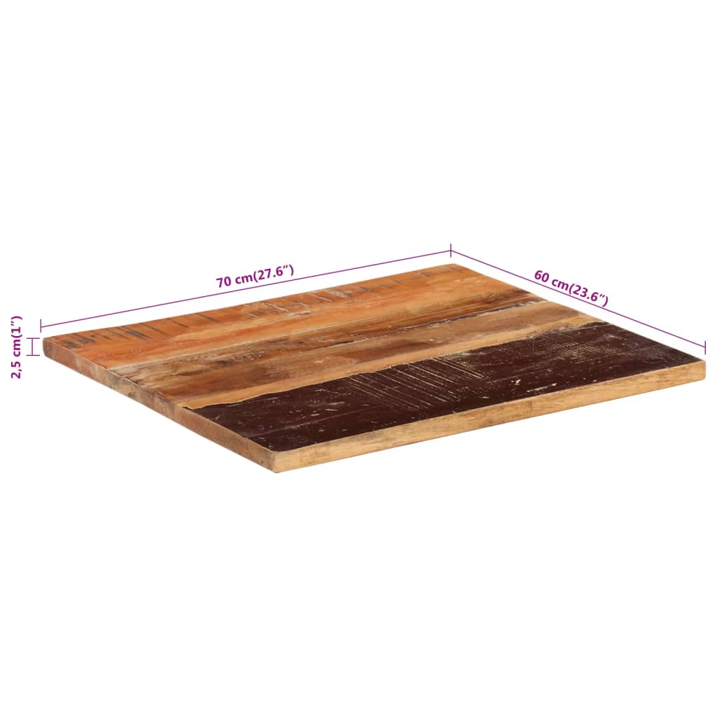 vidaXL galda virsma, taisnstūra, 60x70 cm, 25-27 mm, pārstrādāts koks