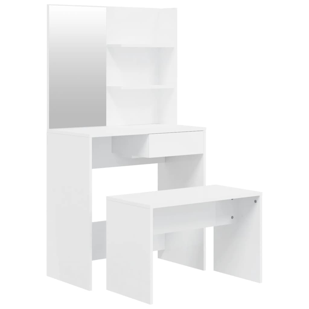 vidaXL spoguļgaldiņa komplekts, spīdīgi balts, 74,5x40x141 cm