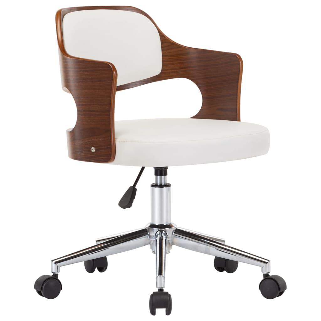 vidaXL biroja krēsls, grozāms, liekts koks, balta mākslīgā āda