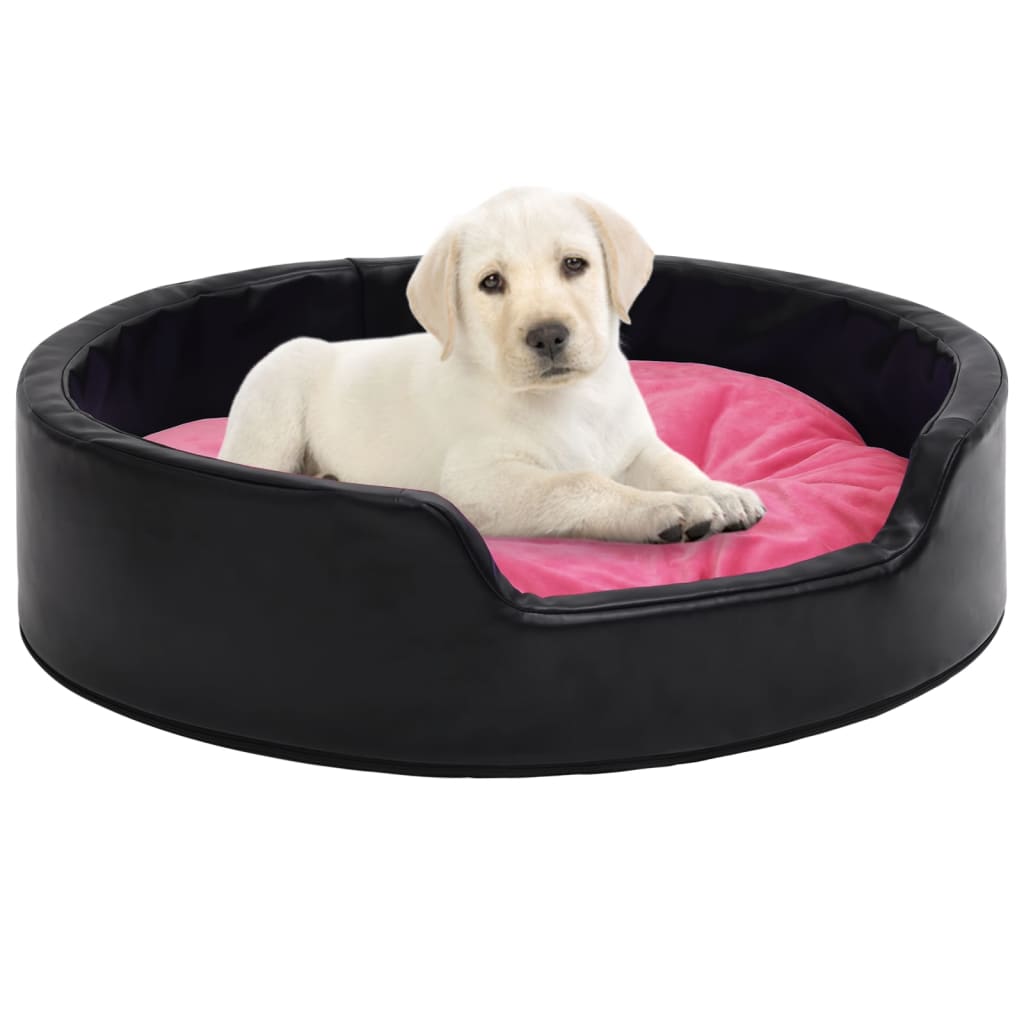 vidaXL suņu gulta, melna ar rozā, 99x89x21 cm, plīšs, mākslīgā āda