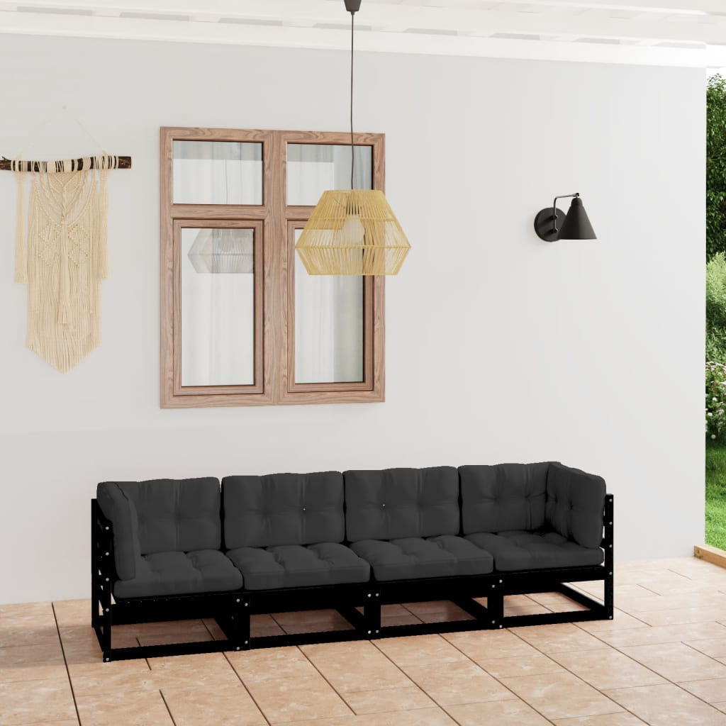 vidaXL četrvietīgs dārza dīvāns ar matračiem, priedes masīvkoks