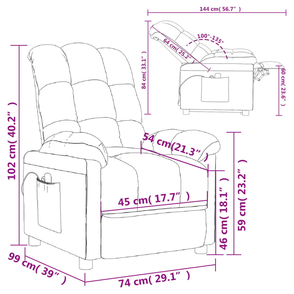vidaXL elektrisks masāžas krēsls, pelēkbrūns audums
