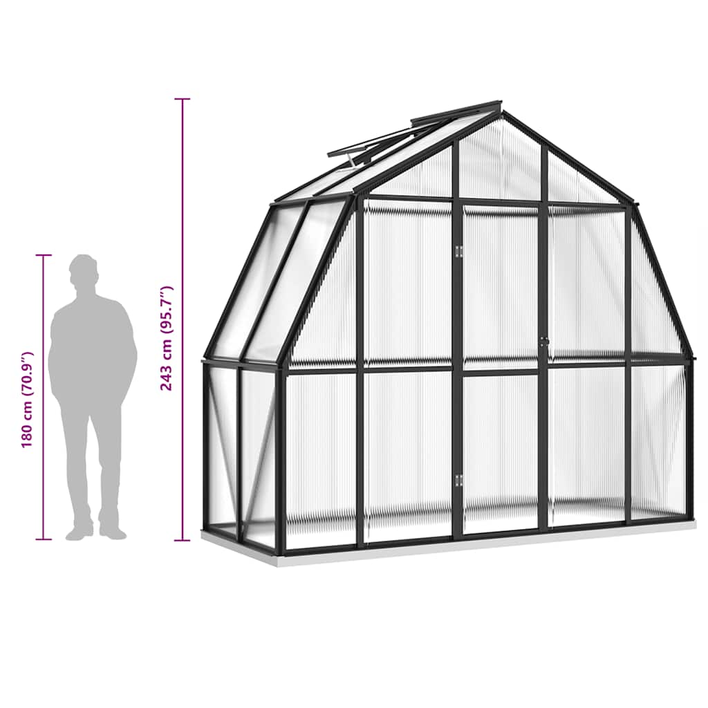 vidaXL siltumnīca ar pamatnes rāmi, antracītpelēks alumīnijs, 3,3 m²