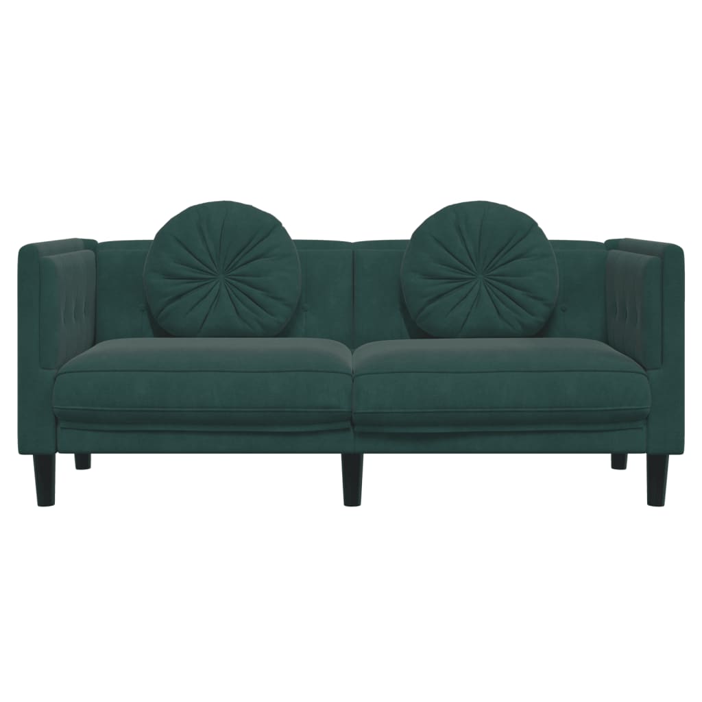 vidaXL divvietīgs dīvāns ar matračiem, tumši zaļš samts