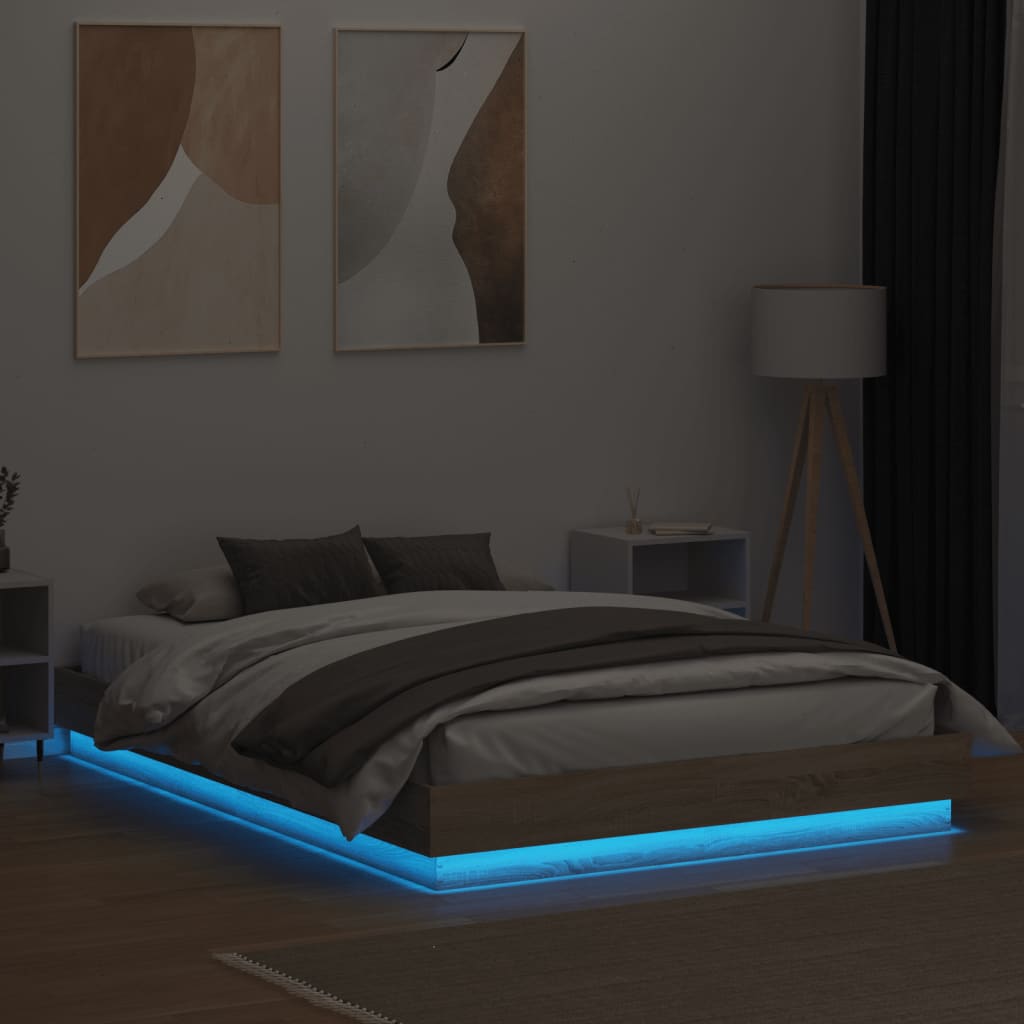vidaXL gultas rāmis ar LED, ozolkoka krāsā, 160x200 cm